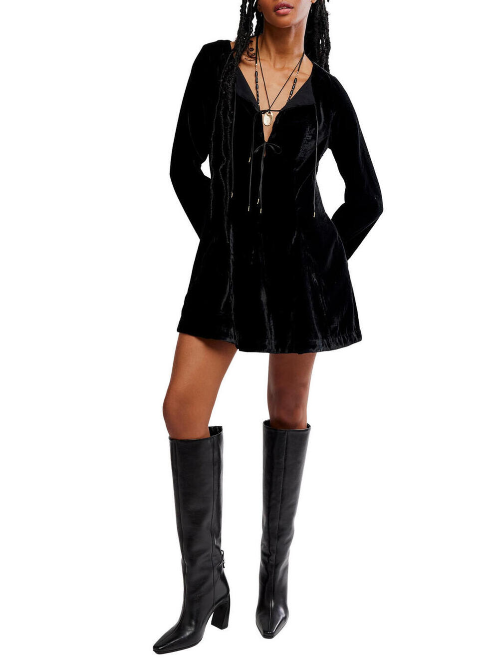 NWT! Free People Linney Velvet Minidress in Black Size 2